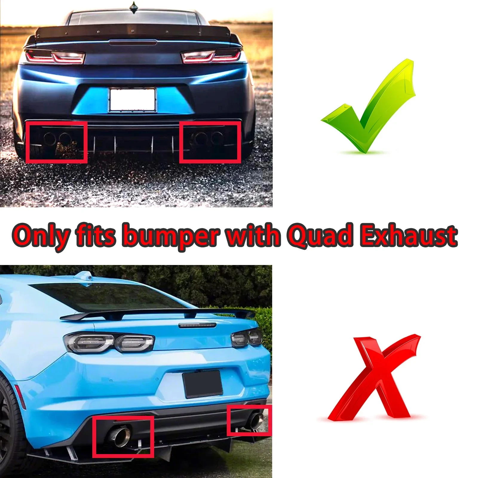 For Chevrolet Camaro SS-Rear Bumper Diffuser A Set With Quad Exhaust Cars Accessories Body Kit Glossy Black