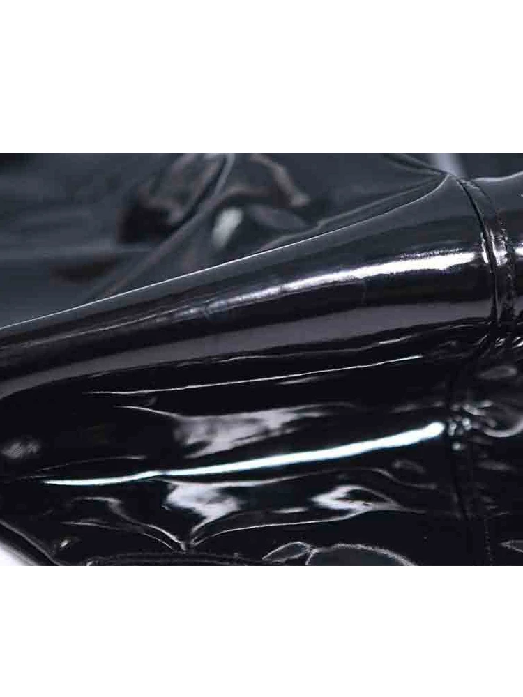Wet Look PVC Catsuit Shiny PU Leather Cosplay Fingers Pantyhose Bodystocking Tights Sexy Open Crotch Bodysuit Clubwear Conjoined 5