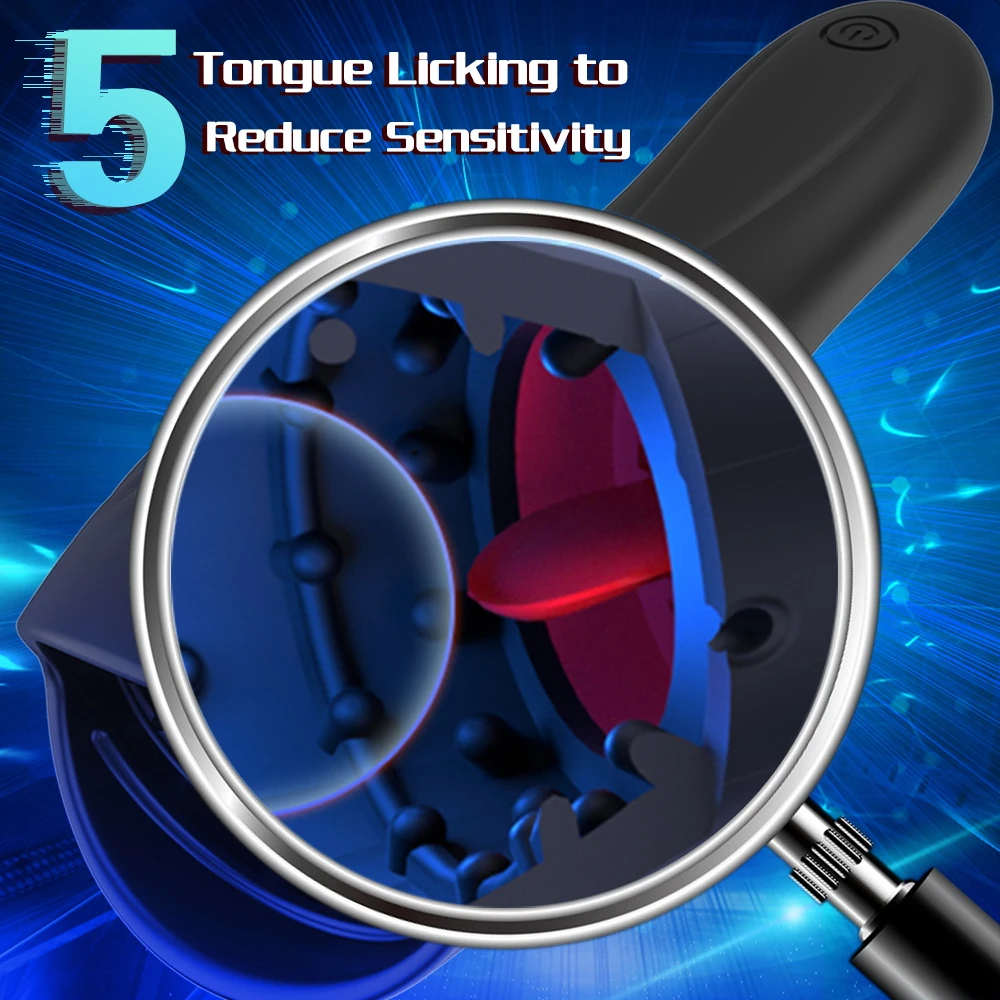 Male Masturbator Cup Tongue Licking Penis 10 Speed Glans Vibrating Massager Endurance Trainning Sex Toys