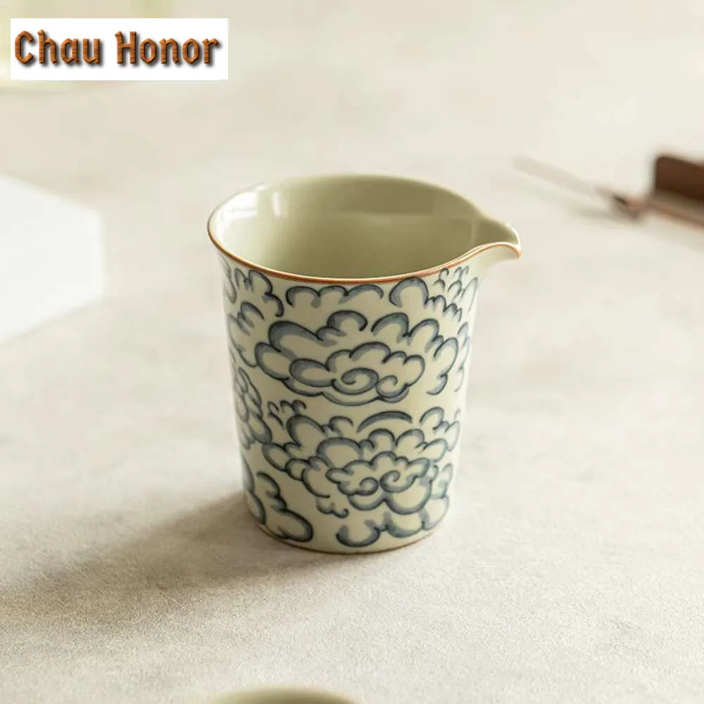 230ml Handamde Ru Kiln Ceramic Tea Pitcher Creative Auspicious Clouds Cha Hai Justice Cup Chinese Tea Set Ornaments Supplies