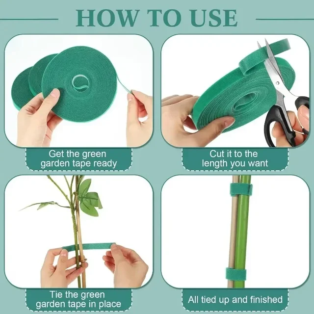 Self Adhesive Plant Nylon Cable Tie Green Adjustable Plants Hook Loop Support Garden Twine Bandage Reusable Fastener Tape Strips 5