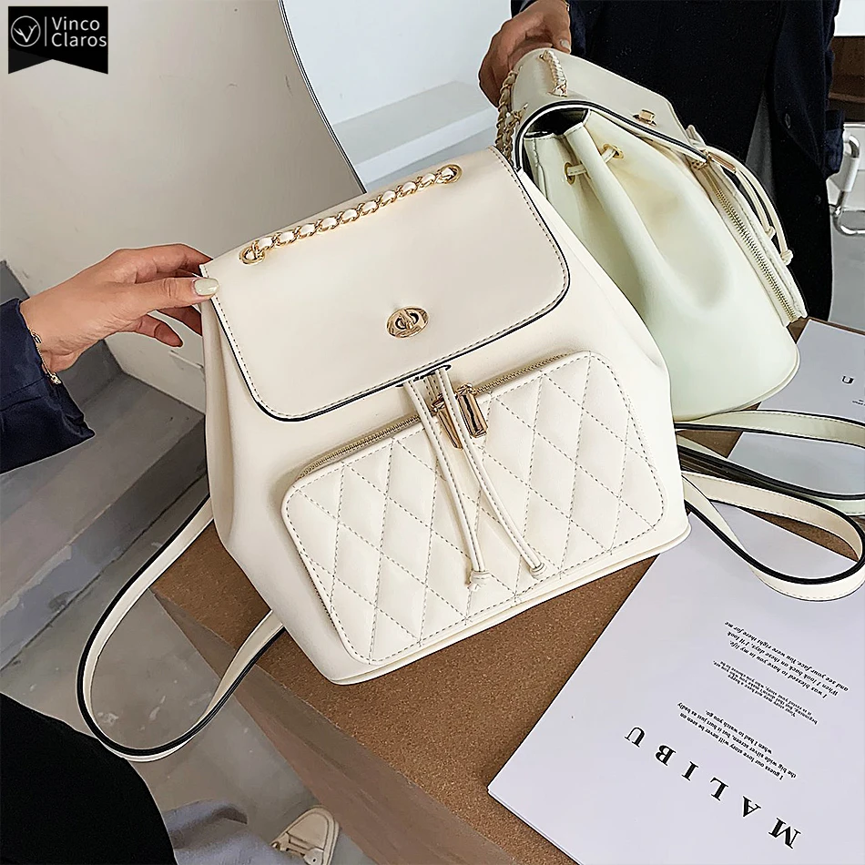 

Luxury Soft Leather Women Backpack Fashion Diamond Lattice Backpack for Teenage Girls Designer Backpack Female Shoulder Bags