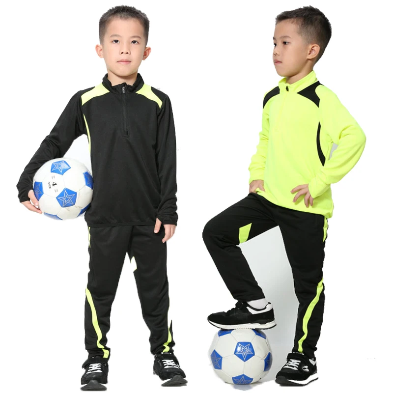 

2020 Kids Soccer Jerseys Sets Boy Soccer Long Sleeves Soccer Training Jacket Suits Kids Football Shirts + Shorts Running Suits