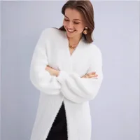Autumn and winter loose and lazy style open knit coat, thick knee length imitation mink fur long sleeved sweater, warm jacket - Image 5