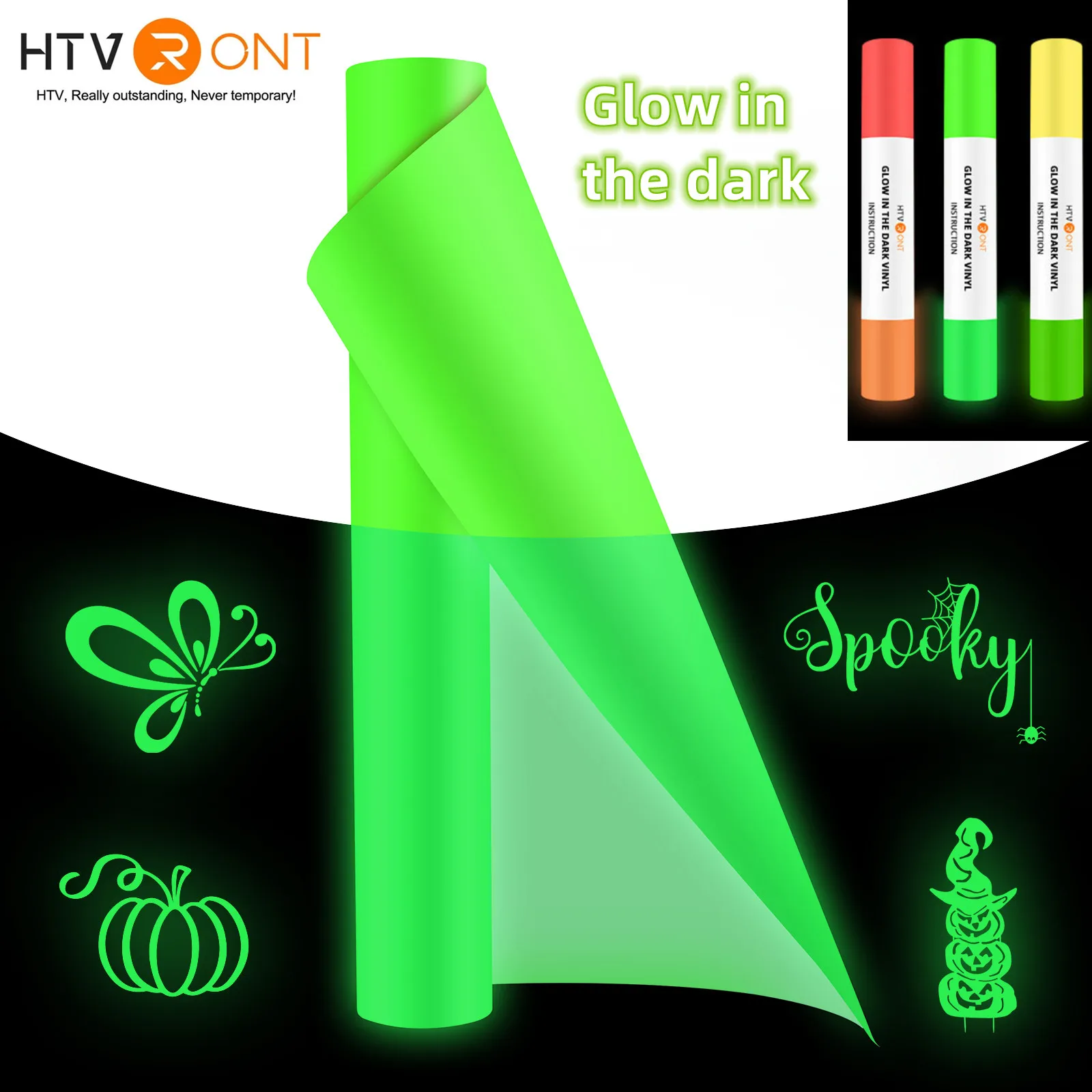 Htvaton 12 "X5Ft Glow In Dark Vinile Permanente Luminoso Rotolo Di Vinile Autoadesivo Per Cricut Craft Cutter Fai Da Te Glass Neon Wall Decor