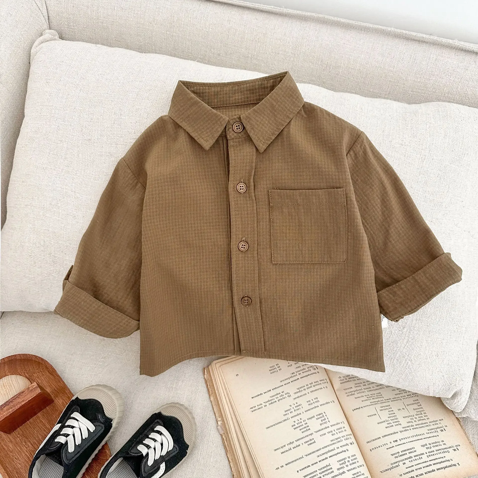 Baby Clothing Boys Baby Korean Style Casual Shirt Spring New Boys Handsome Cotton Shirt Retro Loose Comfortable Coat