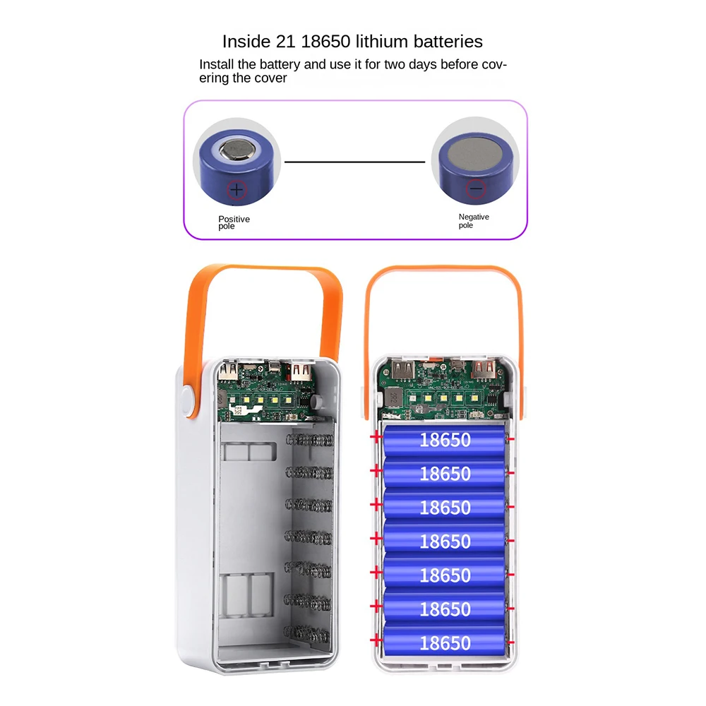 Power Bank Case Battery Power Bank Box 21x18650 10W 22.5W Power Bank Case Camping Light with Type C Charging Cable Fast charging Mobile Power Bank Case Solderless