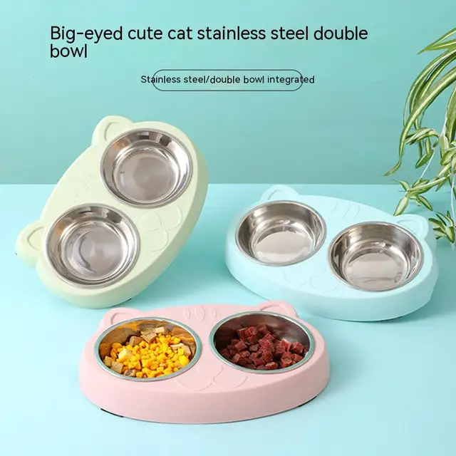 Non-Slip Double Cat Bowl Pet Water Food Feed Dog Bowls Pet Bowl Cats Feeder Feeding stainless steel Bowl Kitten Pet Supplies 5