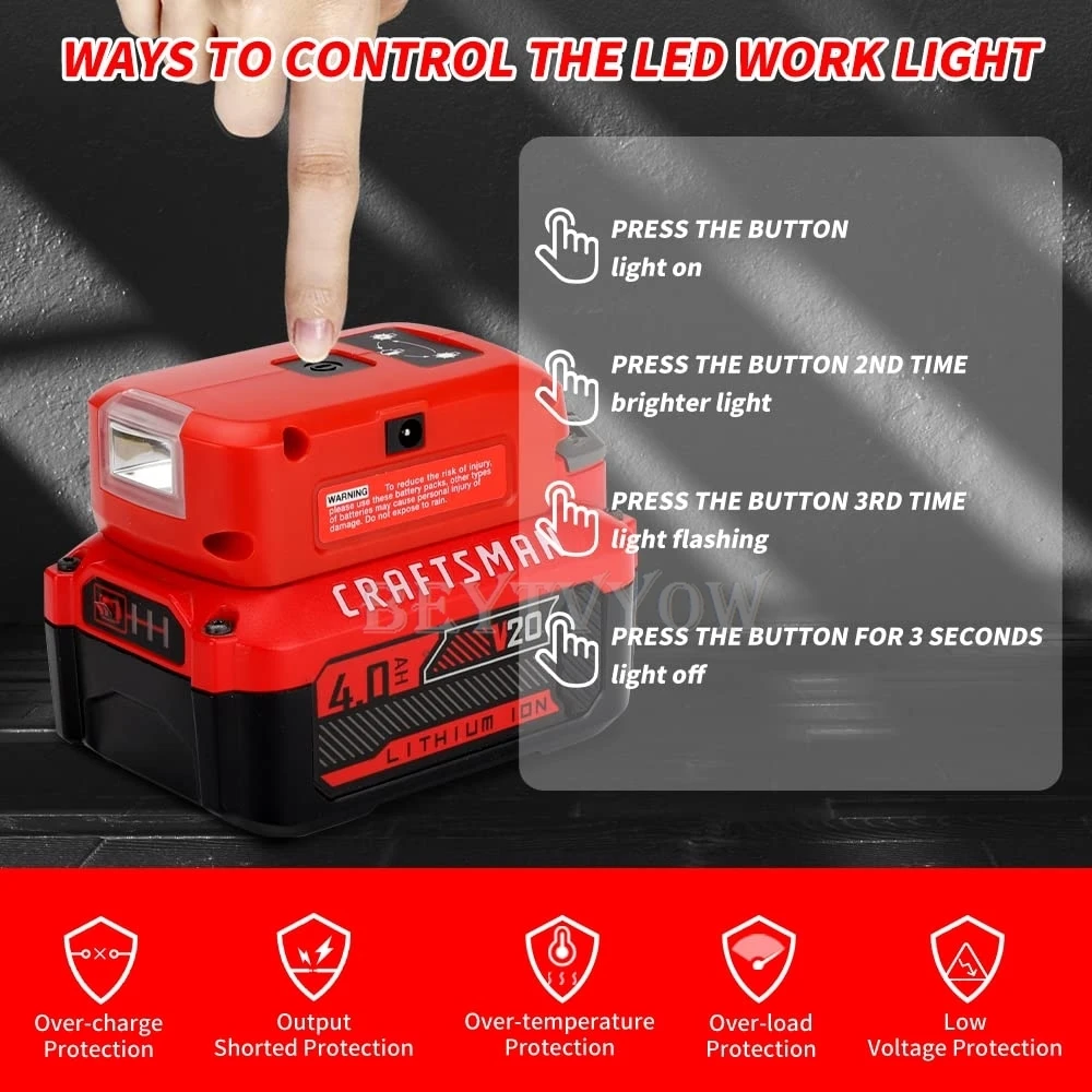 3W 140LM LED Light Battery Adapter Charger for Craftsman V20 Li-ion Battery 2 US