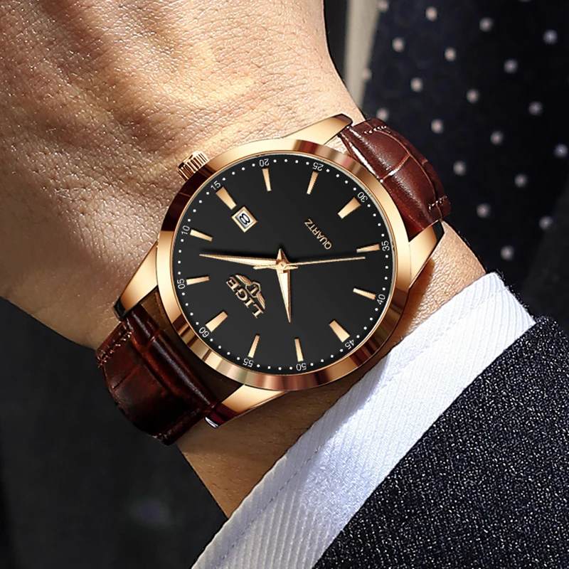 LIGE Military Watch For Men Fashion Business Watch Men Casual Leather Sport Waterproof Men's Quartz Wristwatches Reloj Hombre