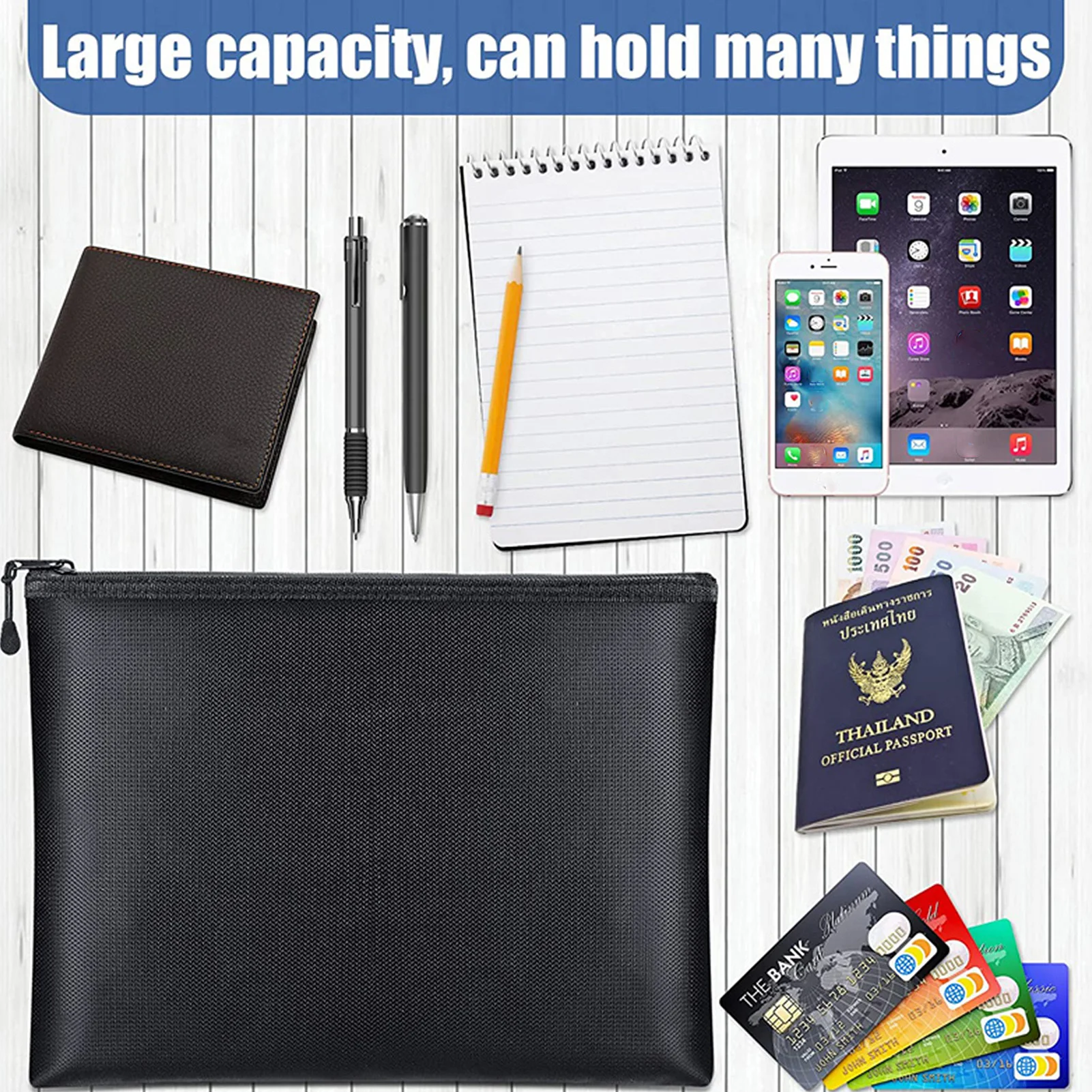 Fireproof Waterproof Document Envelope File Folder Cash Pouch Portable Fireproof Money Bag Safe Bag for Home Office S/M/L