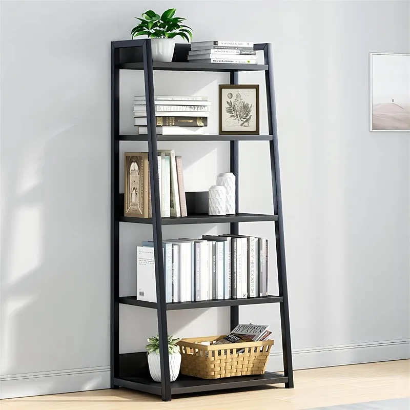 

IOTXY 5 Tier Open Bookshelf - Steel and Wood Display Stand 50CM Width Floor-Standing Bookcase Black