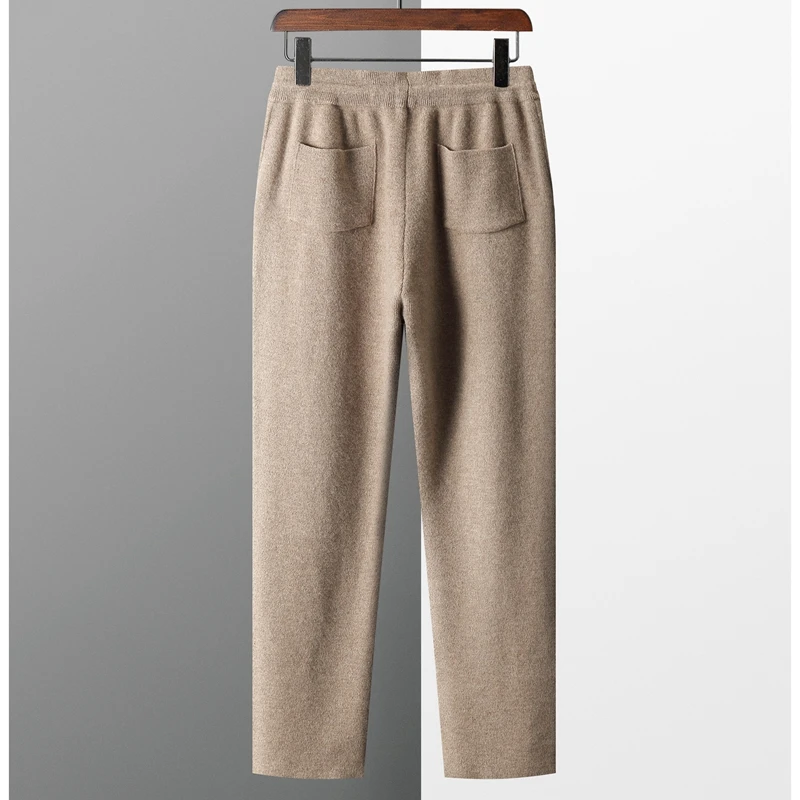 Autumn Winter 100% merino Wool Men's Wool Pants Thickened Knitted Long Pants Slim Fitting Solid Color Warm Flat Corner Pants 3