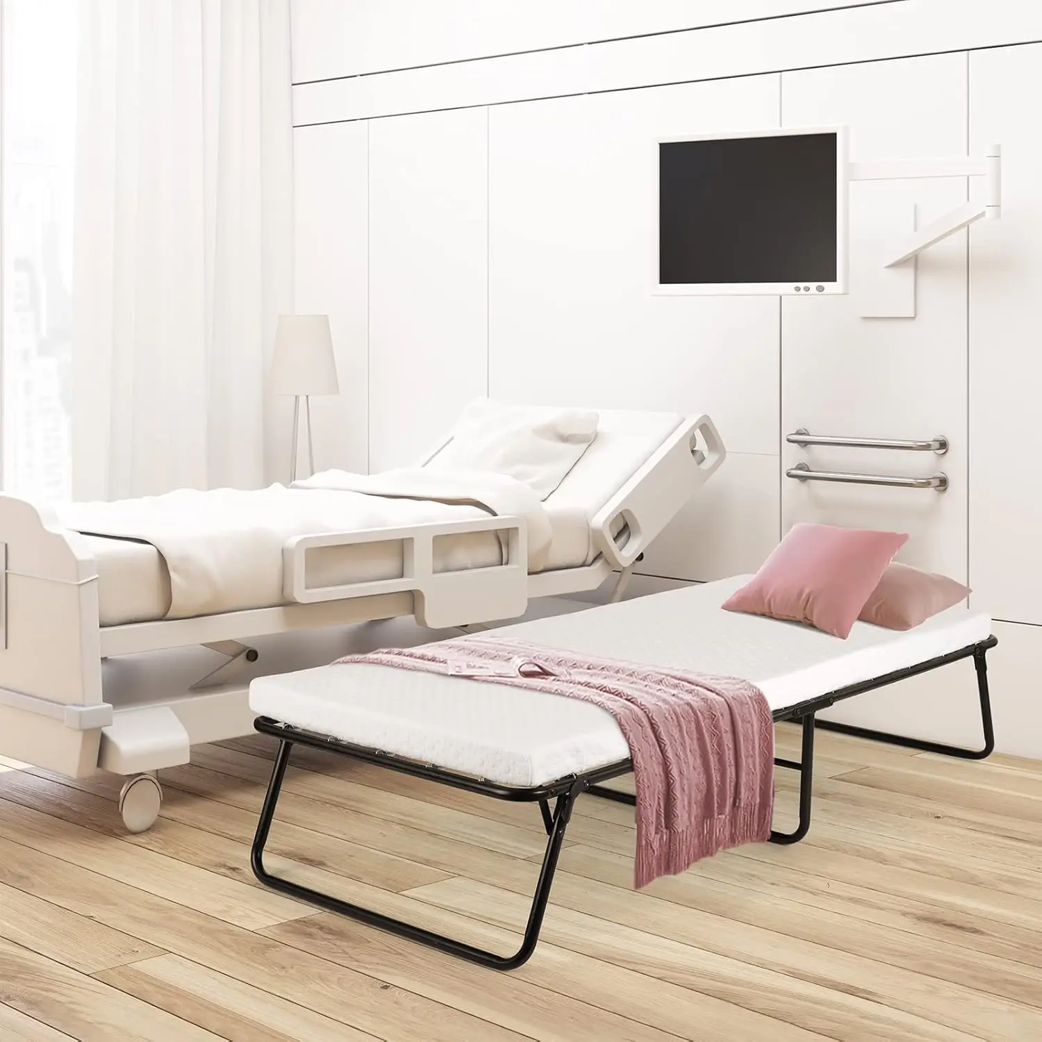 Folding  Bed with Mattress for Adults,Foldable Bed,Portable Bed,Metal Bed Frame with Memory Foam Mattress,(75" x 31"x14")