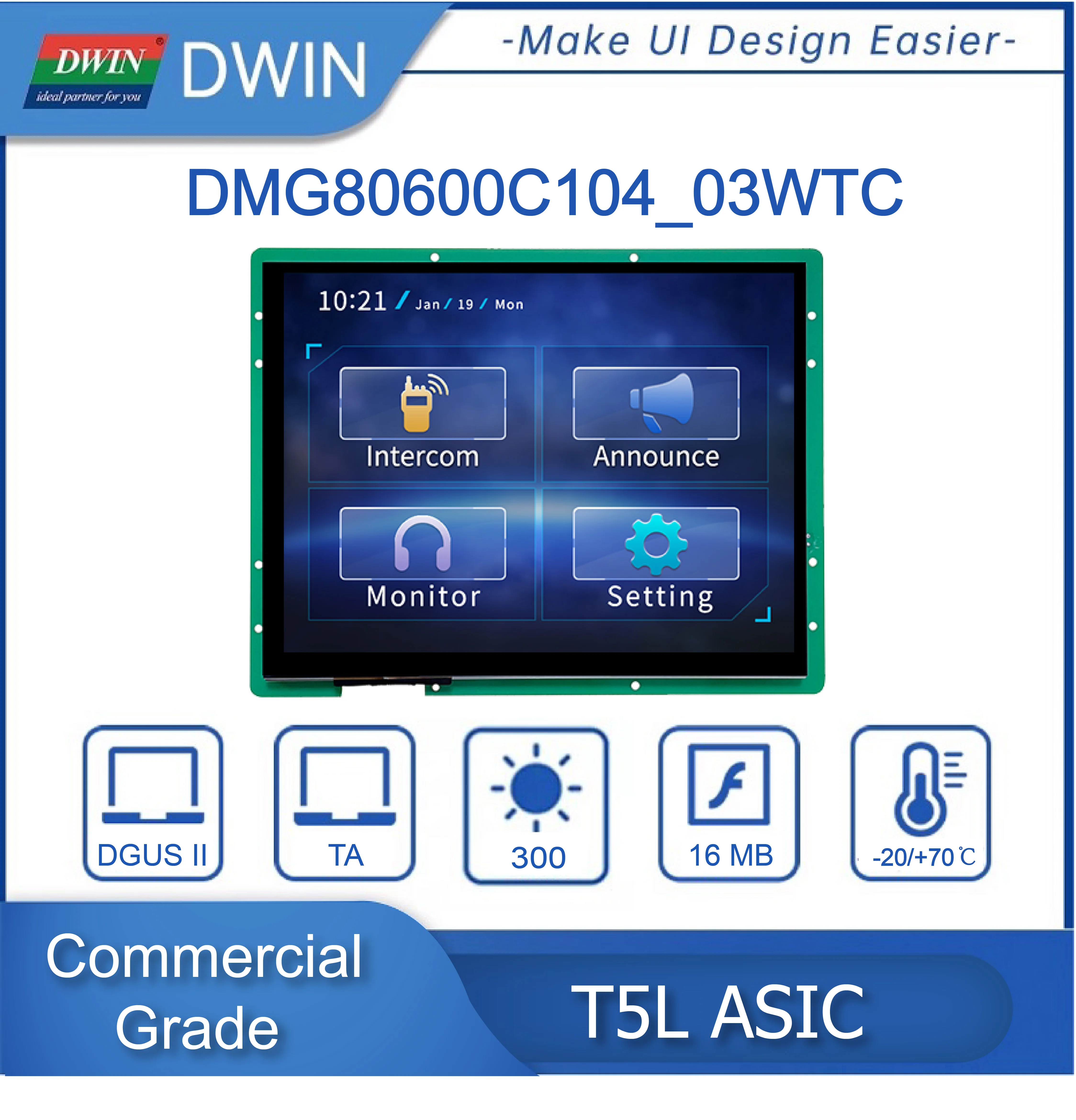 10.4 Inch 800x600 TFT LCD Display Module TTL/RS232 UART Capacitive/Resistive HMI For Arduino DMG80600C104_03W