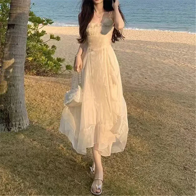 

Новинка лета 2023, сказочное платье в пляжном стиле для отпуска, облегающее платье на бретелях-спагетти с оборками неправильной формы для женщин