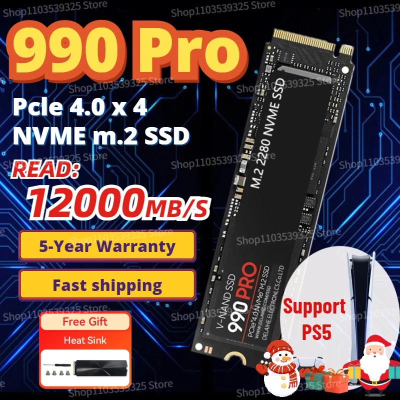 

990 PRO 4TB 12000MB/s 2TB 1TB SSD NVMe M2 PCIe 4.0x4 2280 Internal Solid State Hard Disk M.2 2280 SSD Drive for PS5 PC Laptop