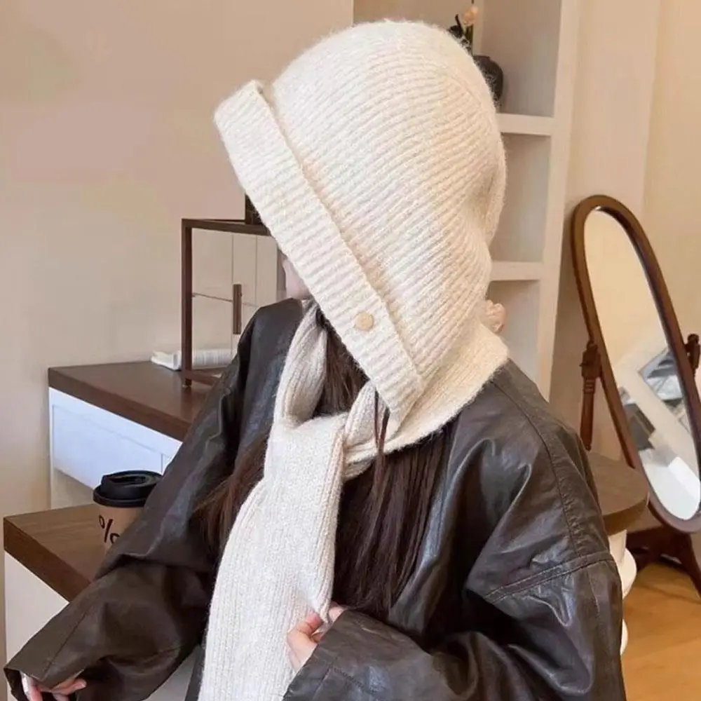 New Winter Women Knitted Balaclava Hat One-Piece Thickened Scarf Cap Outdoor Warm Neck Protection Hooded Caps Winter Accessories