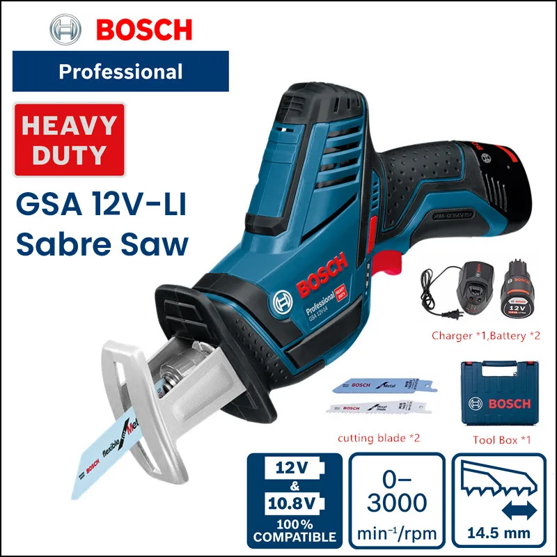 

Bosch Gsa 12V-Li Cordless Reciprocating Rechargeable Electric Saber Saw Professional Wood Metal Power Tool with 2 Batteries