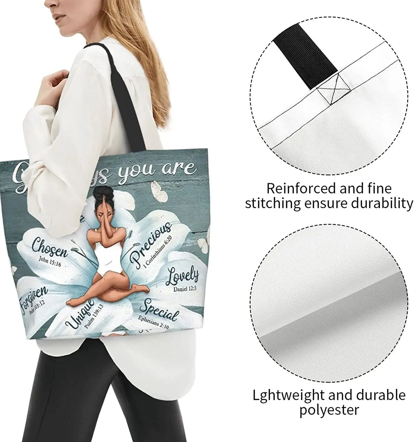 African American Queen Tote Bag For Women - Large Fashion Shoulder Bag, Durable Polyester, Black Girl Magic Design - View #8