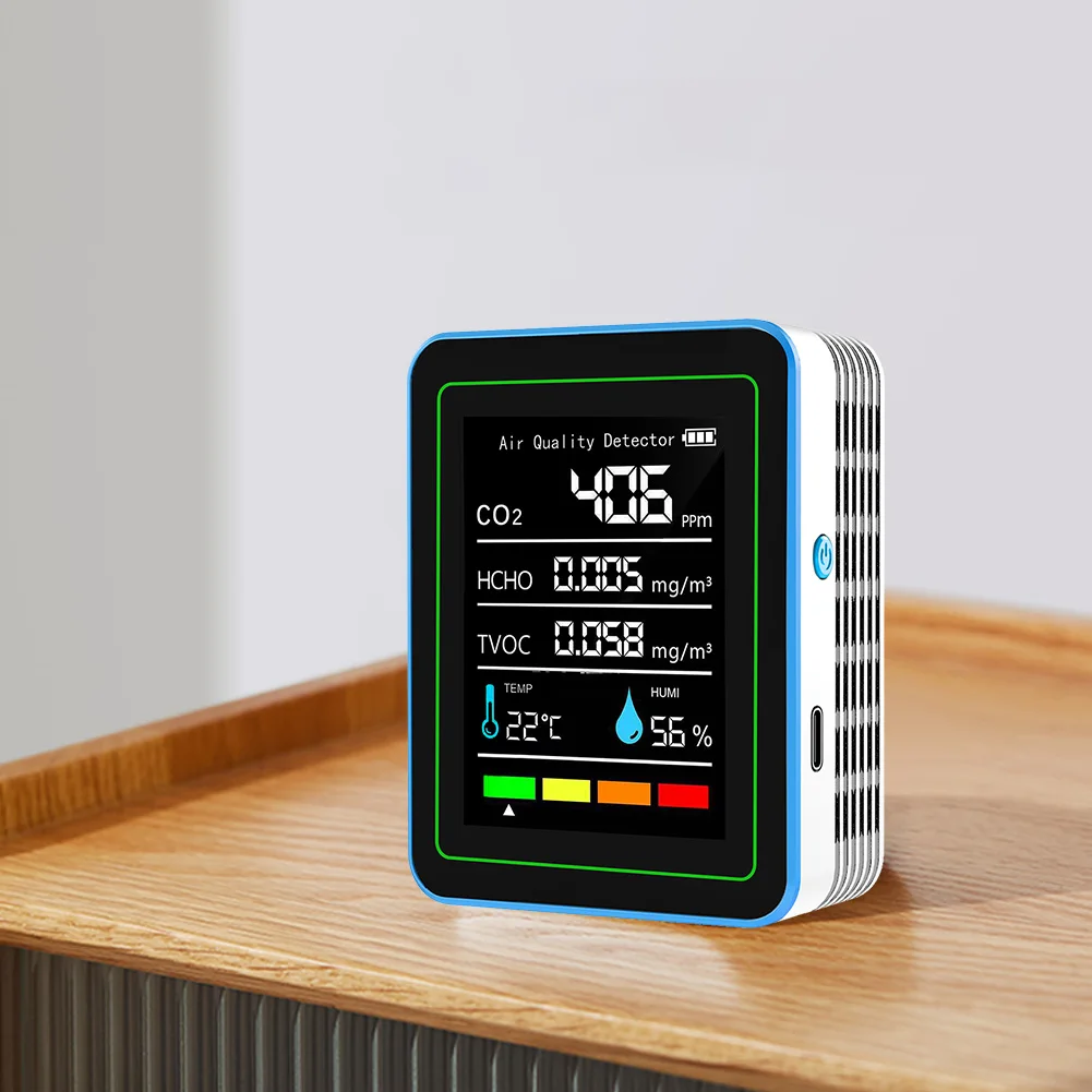 5-in-1 Air Quality Monitor Air Quality Detector Portable Indoor Meter Formaldehyde Monitor for Home Office School
