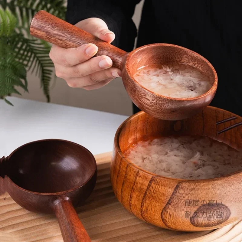 Long-handled Ladle Water Ladle Wooden Kitchen Rice Washing Tool Rice Spoon Water Spoon Powder Soup Household Kitchen Tools