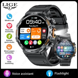 LIGE 2024 Men's Smart Watch with AMOLED HD Display & Flashlight - Waterproof Sport Fitness Watch for Smart health watch (Black Silicone)