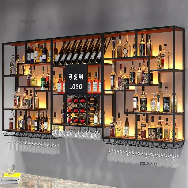 Customizable Bar Wine Cabinets Hanging Wine Rack for Living Room Restaurant Bar Furniture Wrought Iron Display