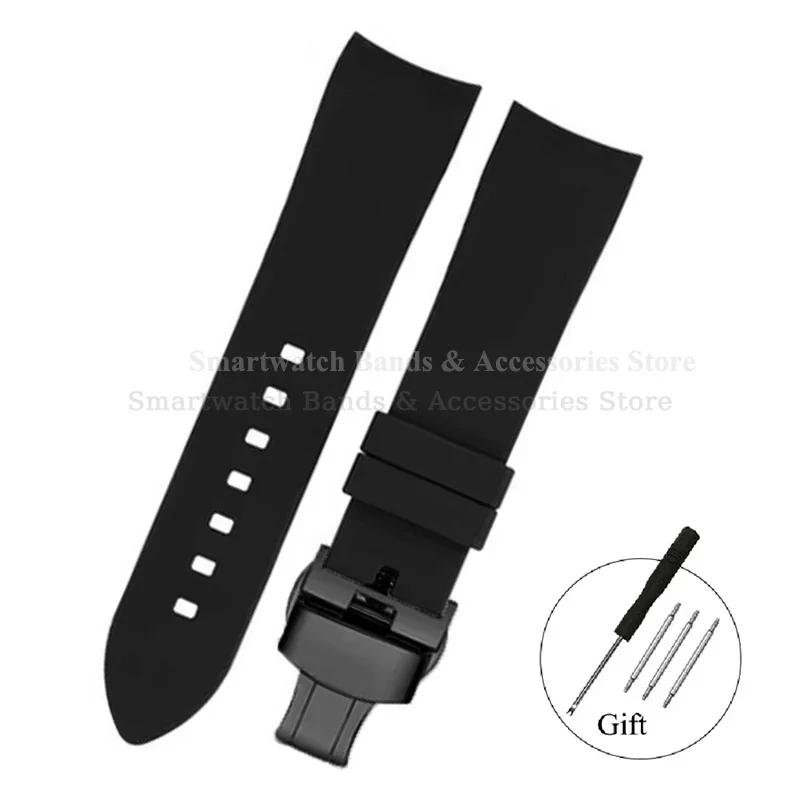 Silicone Waterproof Curved End Watch Strap with Folding Buckle