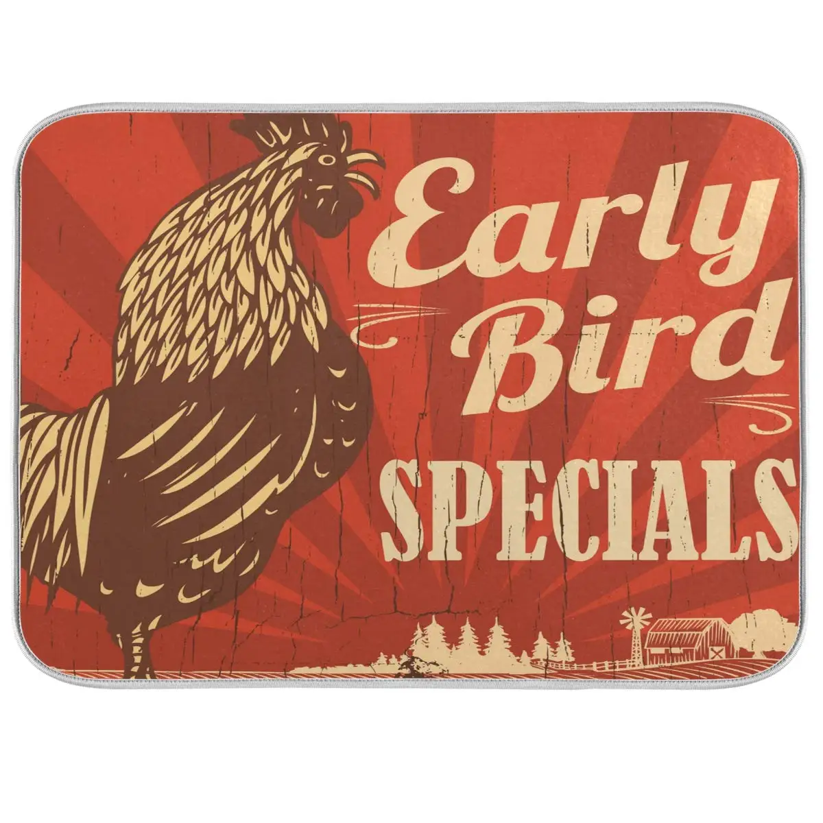 

Double-sided Dish Drying Mat Rooster Crowing The Farm Kitchen Counter Mat Medium 16 x 18 Inches,Reversible, Super Absorbent