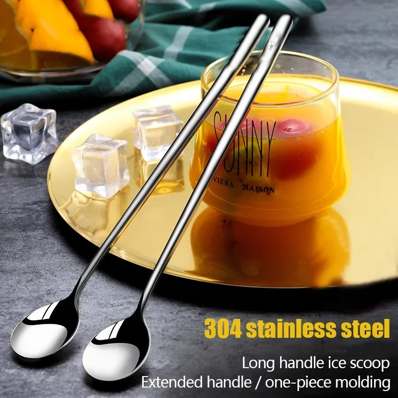 304 Stainless Steel Long Handled Spoon For Picnic, Kitchen Accessories, Bar Tools, Coffee, Ice Cream, Dessert, Tea Stirring
