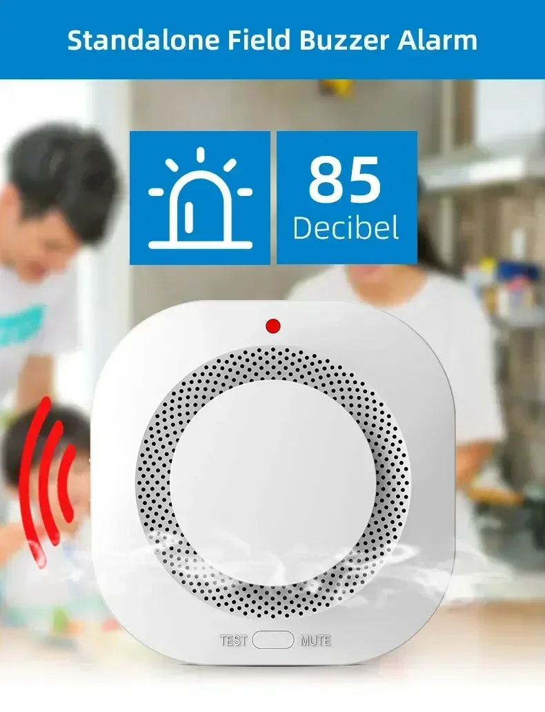 10-Year Lifespan Smoke Detector Alarm 80dB, Low Power & Easy Install for Home/Office Safety