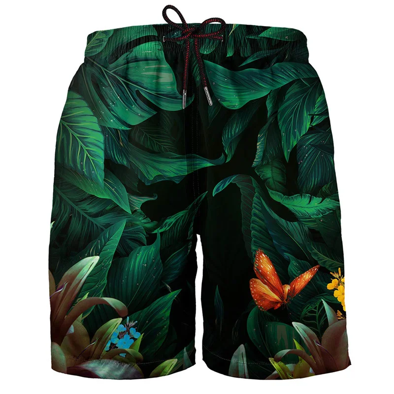 Hawaiian 3d Print Plants Beach Shorts For Men Boys Quick Dry Surf Board Shorts Bathing Suit Casual Summer Swimming Trunks 3