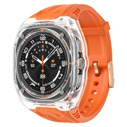 Premium Silicone Sport Wristband with Protective Case - Strap+Case for Galaxy Watch 7 Ultra (OrangeTr)