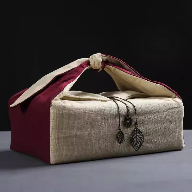 Portable Outdoor Travel Camp Teaware Storage Bag, Handmade Linen Cloth, Quick Cup Tea Cozies Handbag, Teapot Tea Tray