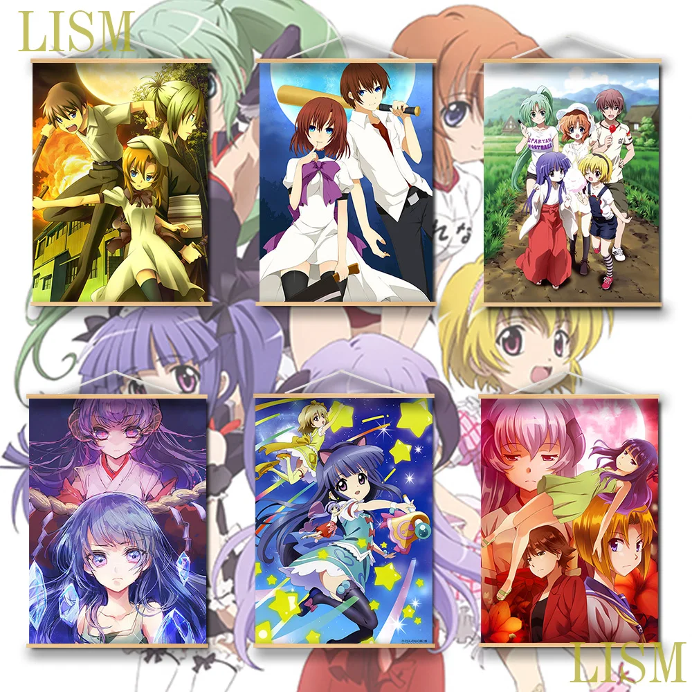 

Higurashi no Naku Koro ni Furude Hanyuu Maebara Keiichi Ryuuguu Rena Anime manga wall Poster solid wood hanging scroll