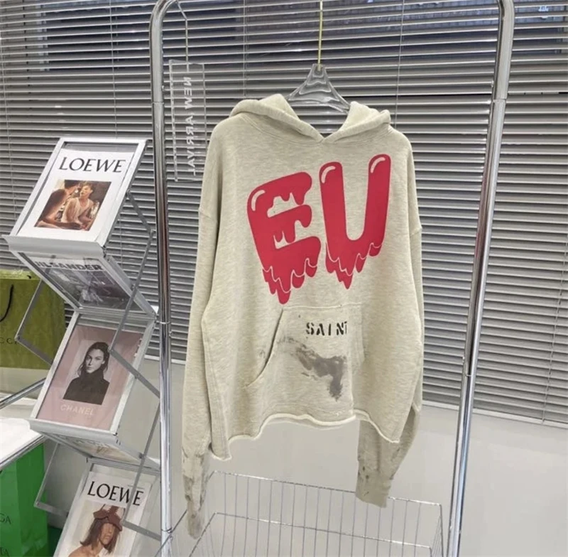 

23SS High Quality Melting Love Pattern Saint Michael Damaged Hoodie Men Women Pullover Graffiti Damaged Hooded
