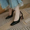 Office Ladies Summer Footwear High Heels Pumps On Heeled Square Toe Shoes For Women 2024 Fashion Leather Casual Slip A Vacation 1