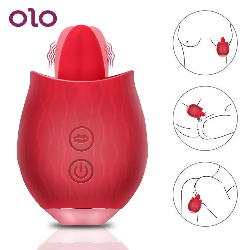 

OLO Rose Vibrator Toy Vagina G-Spot Oral Nipple Sucker Tongue Licking Anal Clitoris Stimulator Intimate Sex Toys for Adult