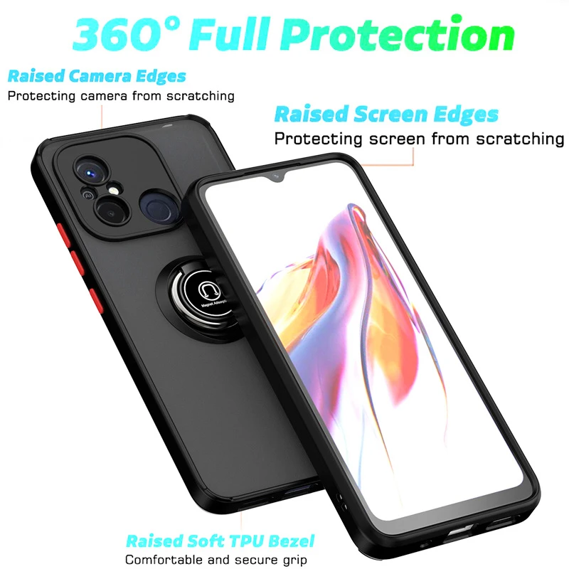 Matte Armor Shockproof Case with Magnetic Ring Stand and Soft Frame