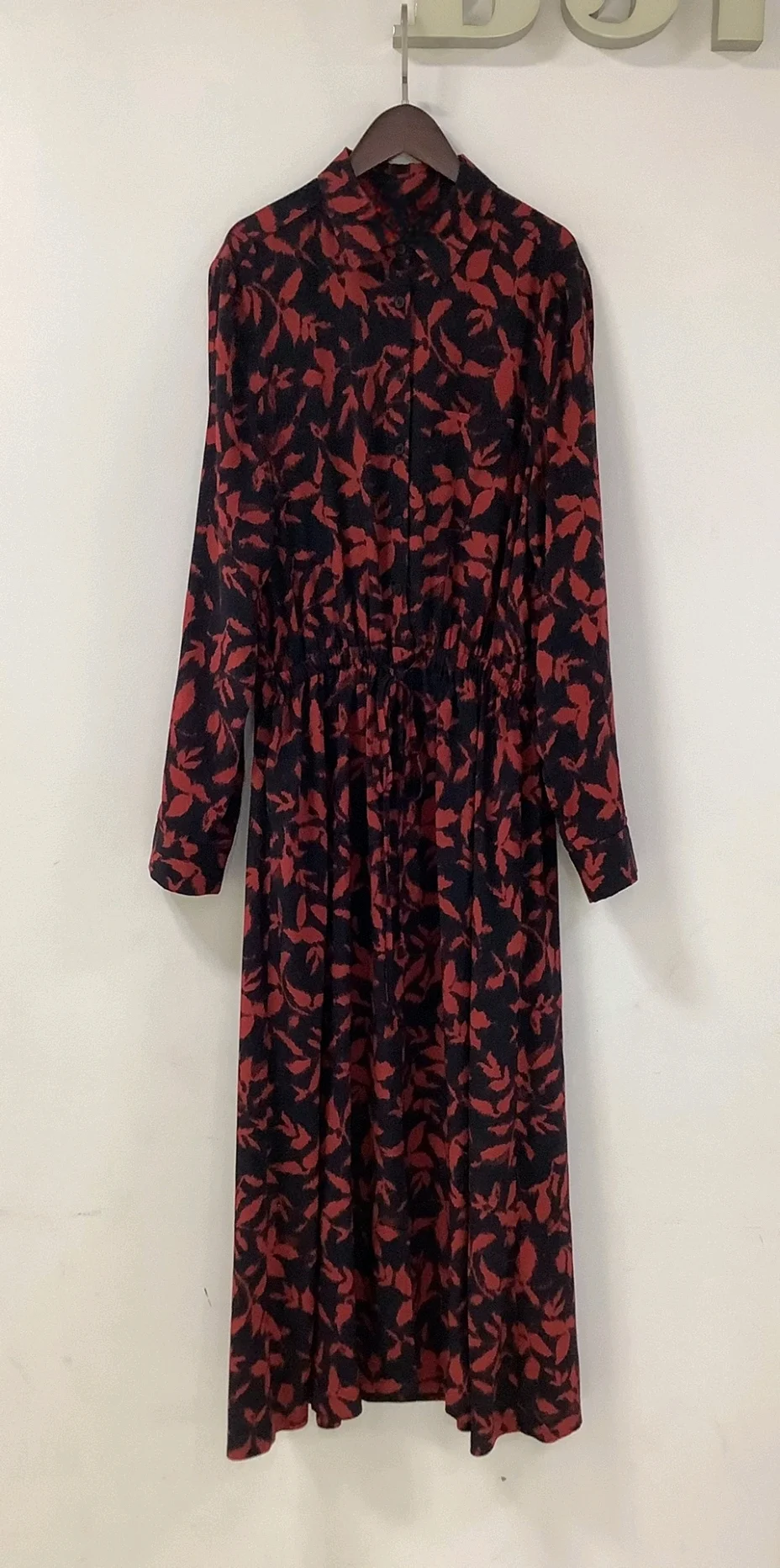 

ZV New Polo Collar Fashion Maple Leaf Print Temperament Commuting Long Sleeve Dress