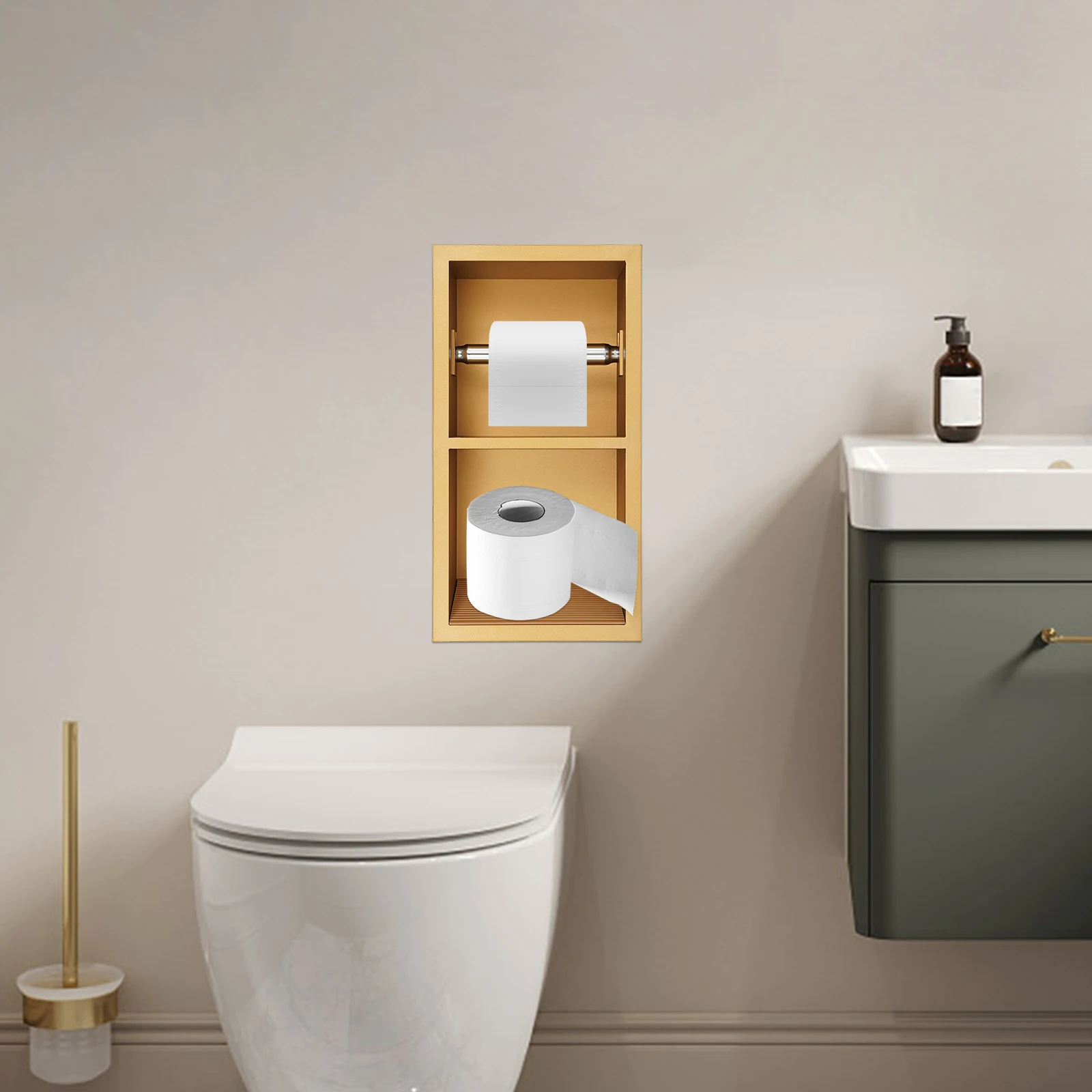 2-stufige Dusche Nische 304 Edelstahl Wandmontage Nische Einbau-Toilettenpapier Nische Toilettenpapierhalter für Badezimmer – Detail 17