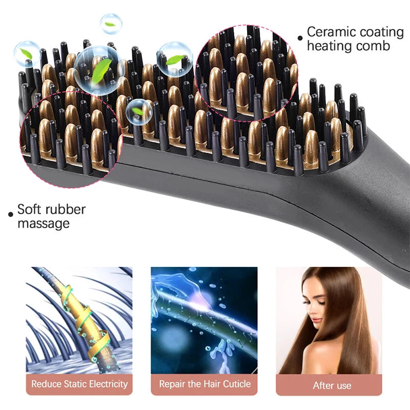 Multifunctional Electric Heated Men Beard Comb Fast Heating Portable Travel Anti-Scald Beard Straightener Press Hot Comb 2