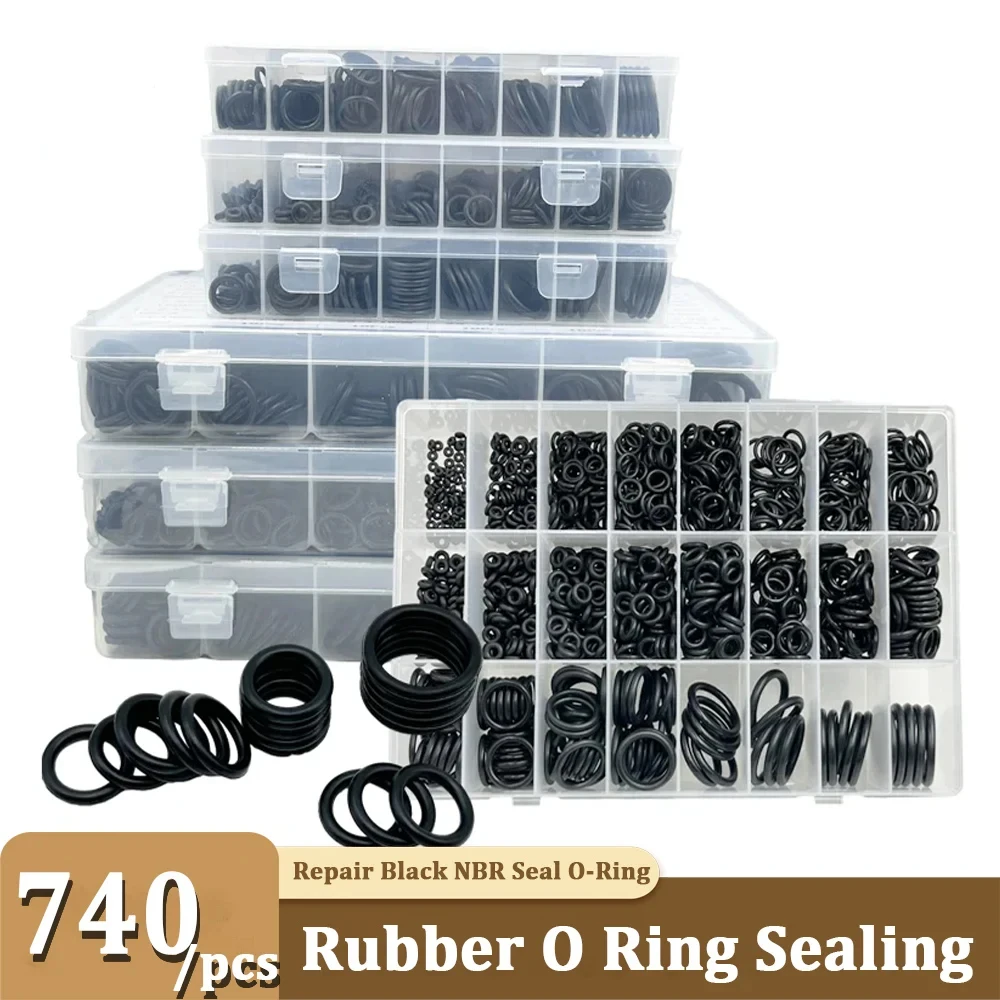

740pcs Rubber O Ring Assortment Kits 24 Sizes Sealing Gasket Washer Made of Nitrile Rubber NBR for Automotive Repair, Plumbing