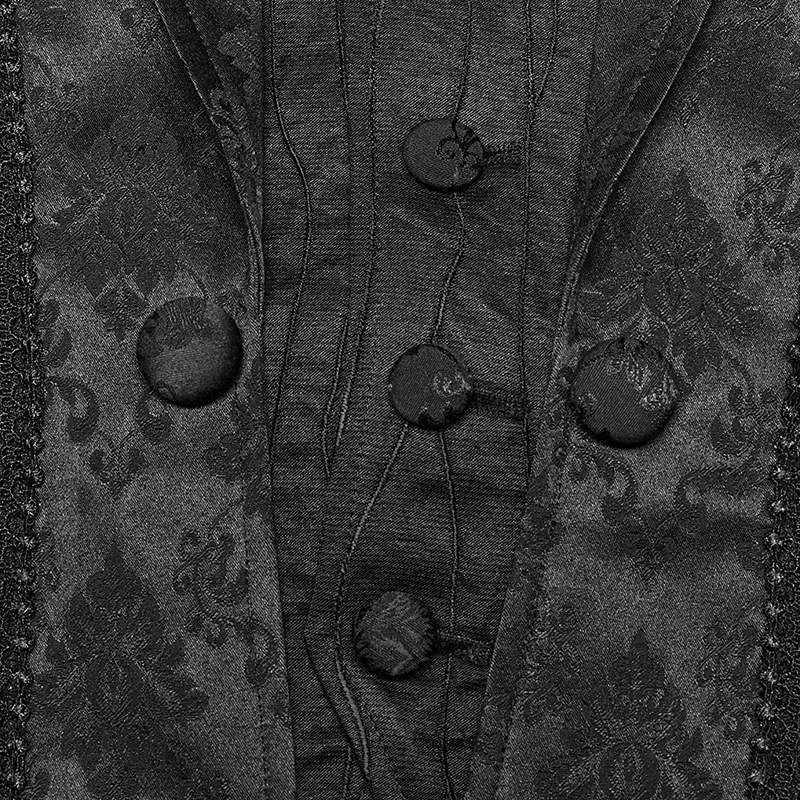 PUNK RAVE Men's Gothic Gorgeous Lace Decoration Asymmetric Lapel Waistcoat Unique Pointed Outline Elements Party Long Sleeve Top 6