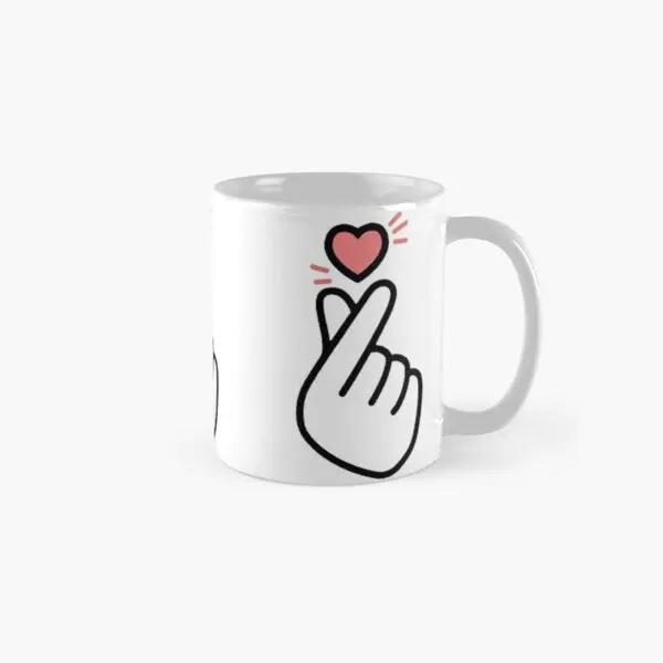 

Kpop Finger Heart Classic Mug Handle Round Cup Picture Printed Drinkware Gifts Tea Photo Design Simple Coffee Image