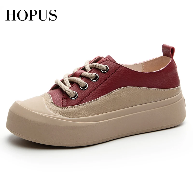 

HOPUS Retro Women's Sneakers Autumn Leather Light Flat Shoes For Women 2023 New High Quality Round Toe Lady Casual Shoes Low-cut