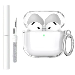 Transparent Soft Protective AirPods Case Cover with Cleaning Kit and Key Buckle - airpods 4