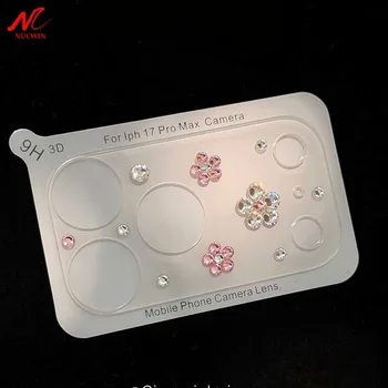 Luxury Bling Diamond 3D Pink Flower Glass Camera Protector for iPhone 17 Pro Max Hard Soft Lens Film for iPhone17 Pro Full Cover 1
