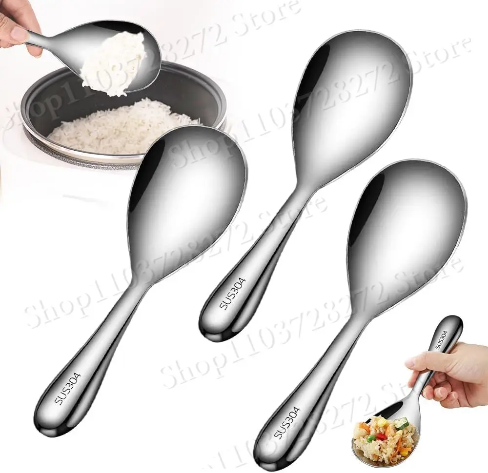 New Thickened Stainless Steel Non-Stick Rice Spoon Stainless Steel Non-Stick Food Rice Spoon Paddle for Home Hotel Restaurant